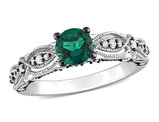 1.19 Carat (ctw) Lab-Created Emerald and White Sapphire Ring in 10K White Gold with Accent Diamonds